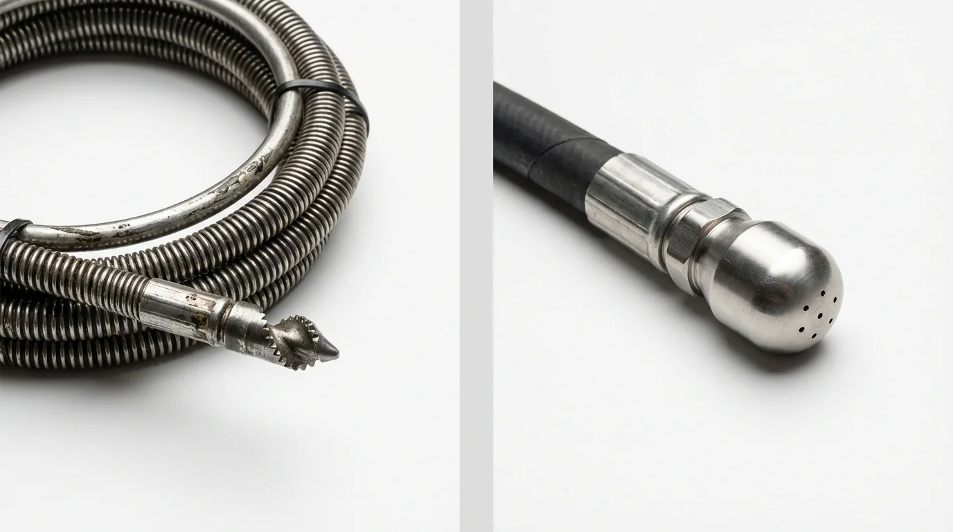 Drain snake cable and hydro jetting nozzle used for drain cleaning in Pamplico, SC