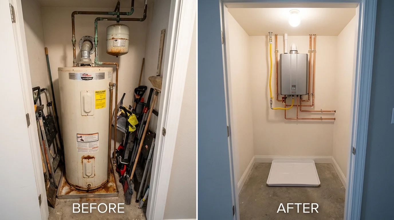 Tank water heater versus wall-mounted tankless unit comparison for Pamplico, SC homeowners