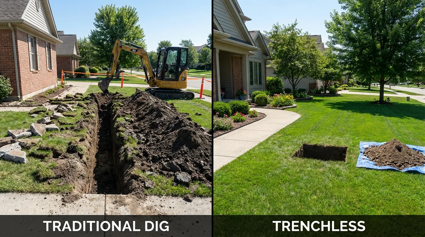 Trenchless sewer repair with minimal yard damage versus traditional excavation in Pamplico, SC